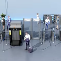 Public Facility Security Check Area With Elevator And Passengers Carrying Luggage 3d model