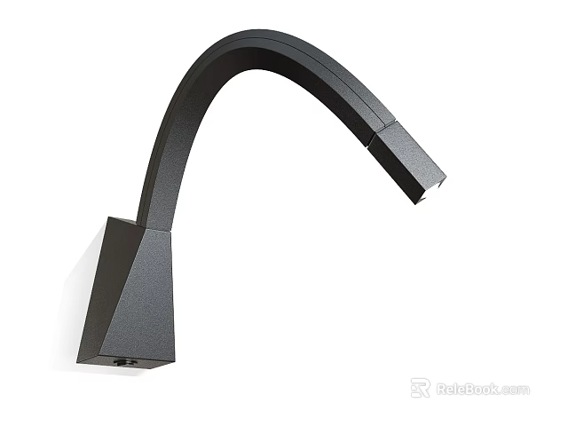 Modern Black Wall Lamp With Curved Arc Design And Square Wall Mounted Base 3d model 