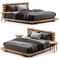 Modern Double Bed Log Double Bed Fabric Double Bed Double Bed Combination 3d model