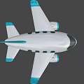 White Blue Passenger Plane Model with Black Windows Wings Tail Wheels and Blue Engine