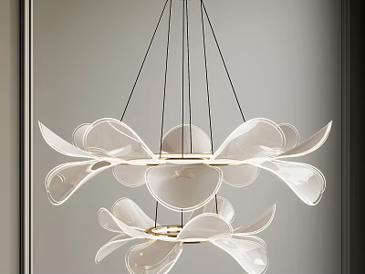 Modern Elegant Petal Shaped Multi Layer Chandelier With White Glass Shades And Gold Metal Frame 3d model
