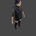 Person Wearing Black Top Blue Shorts And Black Thigh High Socks With Blurred Natural Background