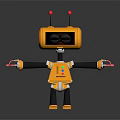 Yellow Robot Character With Red Antennas Black Arms And Colorful Buttons