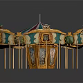 Colorful Carousel Amusement Ride With Striped Canopy And Golden Decorations