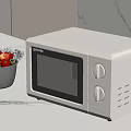 Modern Kitchen Countertop With White Microwave And Bowl Of Fresh Vegetable Salad