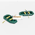 Two Small Green Boat Models With Yellow Paddles On White Background