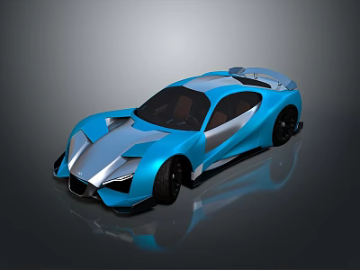 Blue And Silver Sports Car With Sleek Aerodynamic Body And Rear Spoiler 3d model