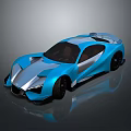 Blue And Silver Sports Car With Sleek Aerodynamic Body And Rear Spoiler