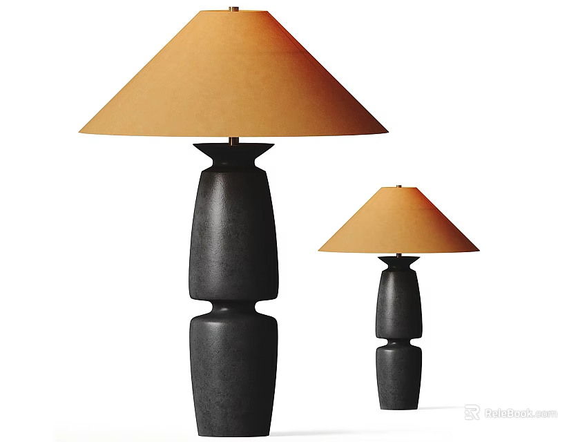 Modern Table Lamps With Black Ceramic Bases And Orange Fabric Shades 3d model 
