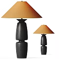 Modern Table Lamps With Black Ceramic Bases And Orange Fabric Shades
