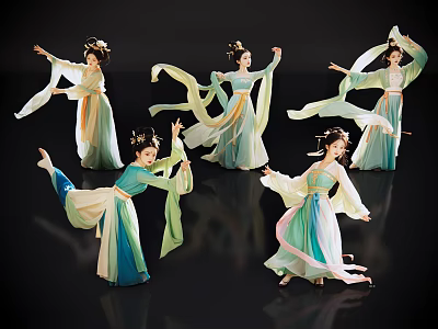 2D antique dance beauty ancient costume beauty classical beauty antique beauty dress dance multiplayer dance antique dance 3d model