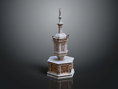 Ancient Architecture Stone Pagoda With Multi tiered Structure And Intricate Base Carvings 3d model