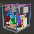 Industrial Mechanical Equipment With Metal Frame Pipes Blue Components And Control System