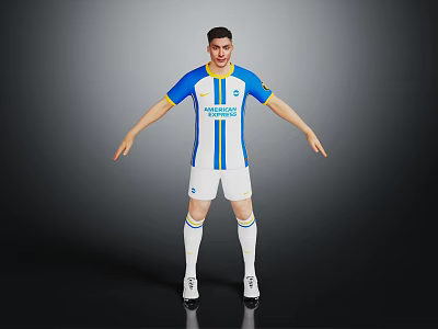 Male Football Player Wearing Blue White Striped Jersey With AMEX Standing Arms Outstretched Gray Background 3d model