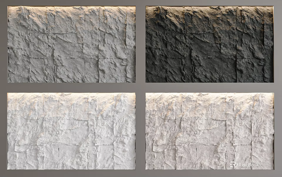 Textured Stone Background Wall with Various Color Tones for Interior Design 3d model 
