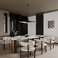 Modern Living Dining Room Interior With White Cabinets Black TV Wall And Orange Chair