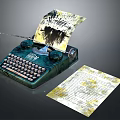Vintage Typewriter with Printed Paper Sheets and Classic Design on Desk