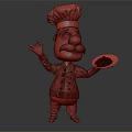 Cartoon Chef Character Wearing White Uniform With Red Mustache OK Gesture And Plate Of Food