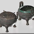 Ancient Style Ceramic Vessels With Lids Ear Shaped Handles And Three Legged Bases