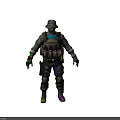 Man As Soldier In Military Uniform With Helmet Tactical Vest Gloves Boots Standing Pose