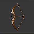 Traditional Wooden Bow With Carved Details And Arrow On Gray Background