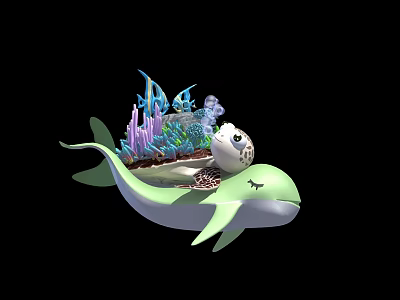 Whale Shaped Marine Decorative Ornament With Coral Seagrass Fish And Turtle 3d model