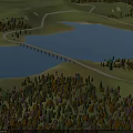 Scenic Natural Landscape With Lake Bridge Winding Path And Colorful Trees