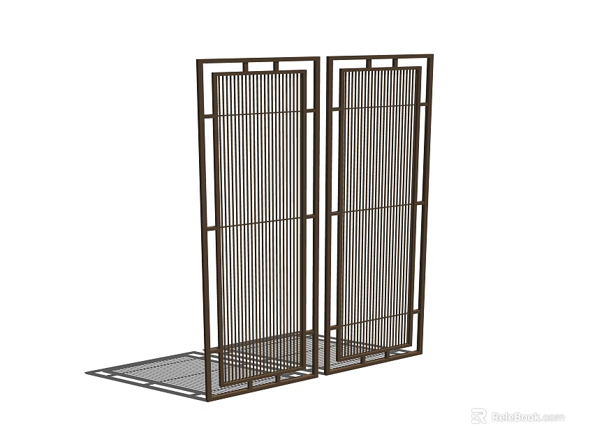Modern Metal Frame Room Divider With Slatted Design And Double Panel 3d model