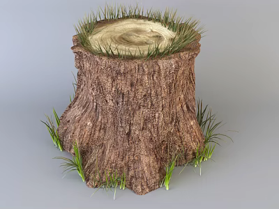 Textured Stone Wood Tree Stump Featuring Circular Growth Rings And Surrounding Grass 3d model