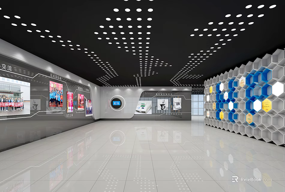 Modern Exhibition Hall Interior With Ceiling Lighting Display Walls And Sleek Flooring Design 3d model 