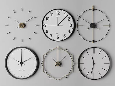 Various Stylish Wall Clocks with Modern Minimalist Designs and Different Shapes 3d model