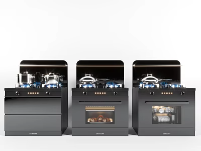 Modern Black Kitchen Stove Oven Appliances With Pots On Top Design 3d model