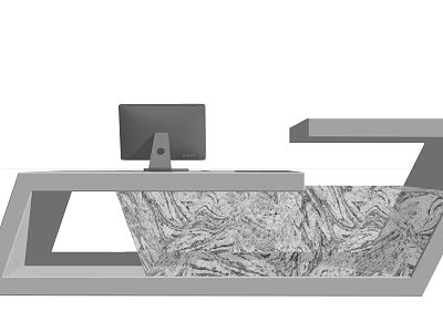 Modern Reception Desk With Marble Texture Top And Computer Monitor 3d model