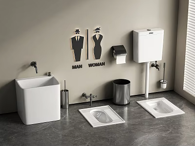 Modern squatting pan mop pool squatting water tank squatting toilet trash can mop pool toilet brush toilet paper box toilet paper box 3d model