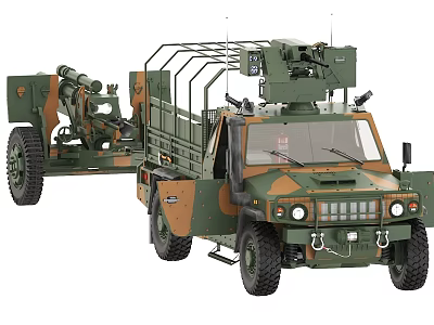 Military Weapon System Mounted On Camouflaged Armored Truck With Launcher Equipment 3d model