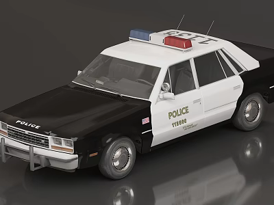 Black And White Police Car With Emergency Lights And POLICE Logo 3d model