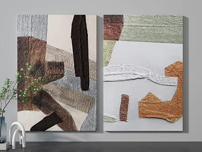 Abstract Textured Art Paintings With Brown Gray And Orange Tones For Home Decor 3d model