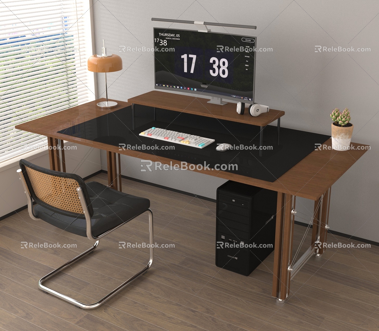 Modern Office Desk and Chair Combination Lifting Computer Desk Office Desk Desk Chair Computer 3d model