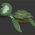 Cute Green Cartoon Turtle Character With Smiling Face And Detailed Shell Design