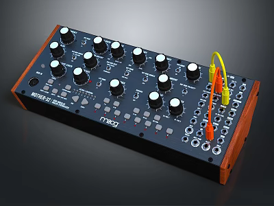 Moog Matriarch Analog Synthesizer With Wooden Frame Knobs Buttons And Patch Cables 3d model