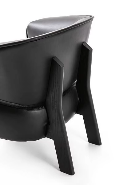 Black Leather Single Sofa With Modern Wooden Armrest And Comfortable Seating Design 3d model