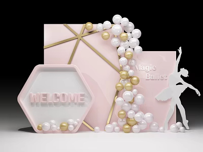 Pink Inflatable Welcome Decor With Ballet Silhouette And Pearl Ornaments 3d model