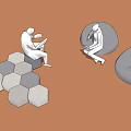Outdoor Leisure Chairs With Hexagonal White Gray Tiles And Round Cushion Design