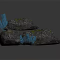 Realistic Natural Rock Formation With Sparkling Blue Crystal Clusters On Surface 3d model