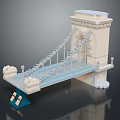 Lego Suspension Bridge Model With White Tower Blue Deck Suspension Cables And Lion Statues