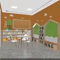 Colorful Children's Reading Space With Orange Walls Cloud Decor And Bookshelves