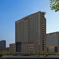 Modern High-rise Hospital Building With Red Cross Sign Numerous Windows And Trees In Urban Setting
