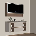 Modern Bathroom Vanity Cabinet With LED Mirror Blinds Design Drawers Open Shelves And Countertop Toiletries
