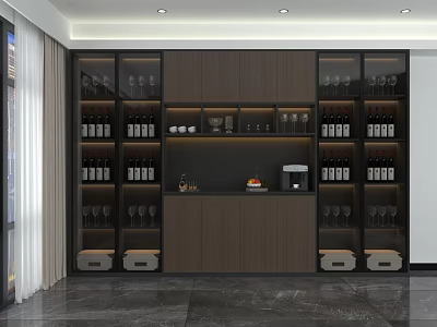 Modern Sideboard Design With Glass Door Cabinets Wine Racks And LED Lighting 3d model