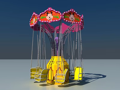 Commercial Amusement Swing Ride With Pink Top Yellow Base And Seats 3d model